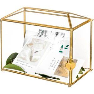 NCYP 10.2" x 5.9" x 7.9" Small Glass Cards Box with Slot and Lock for Wedding